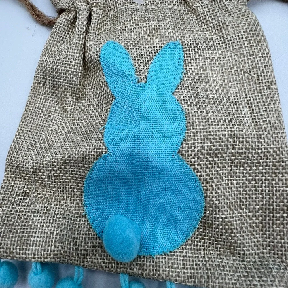 Celebrate It Easter Fabric Bag Kids OS Tan Blue Brand New Bunny Burlap Pouch